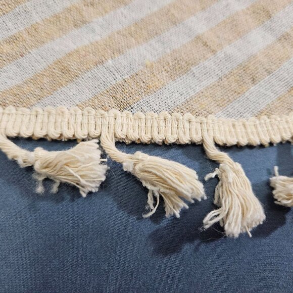 Round Tablecloth Table Cloth Cover Cloth Beige White Striped Tassel Fringe 59" - Picture 5 of 9